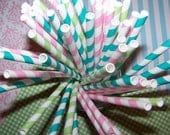 Paper Straws 30 Pretty Pastel Straws 10 Aqua 10 Sage Green 10 Soft Pink "Free" Straw Flag Toppers