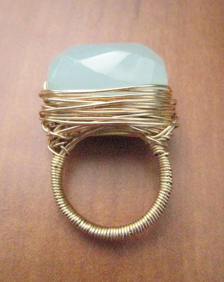 ST BARTS RING - Milky Turquoise Quartz and Gold Fill Ring - Summer Style