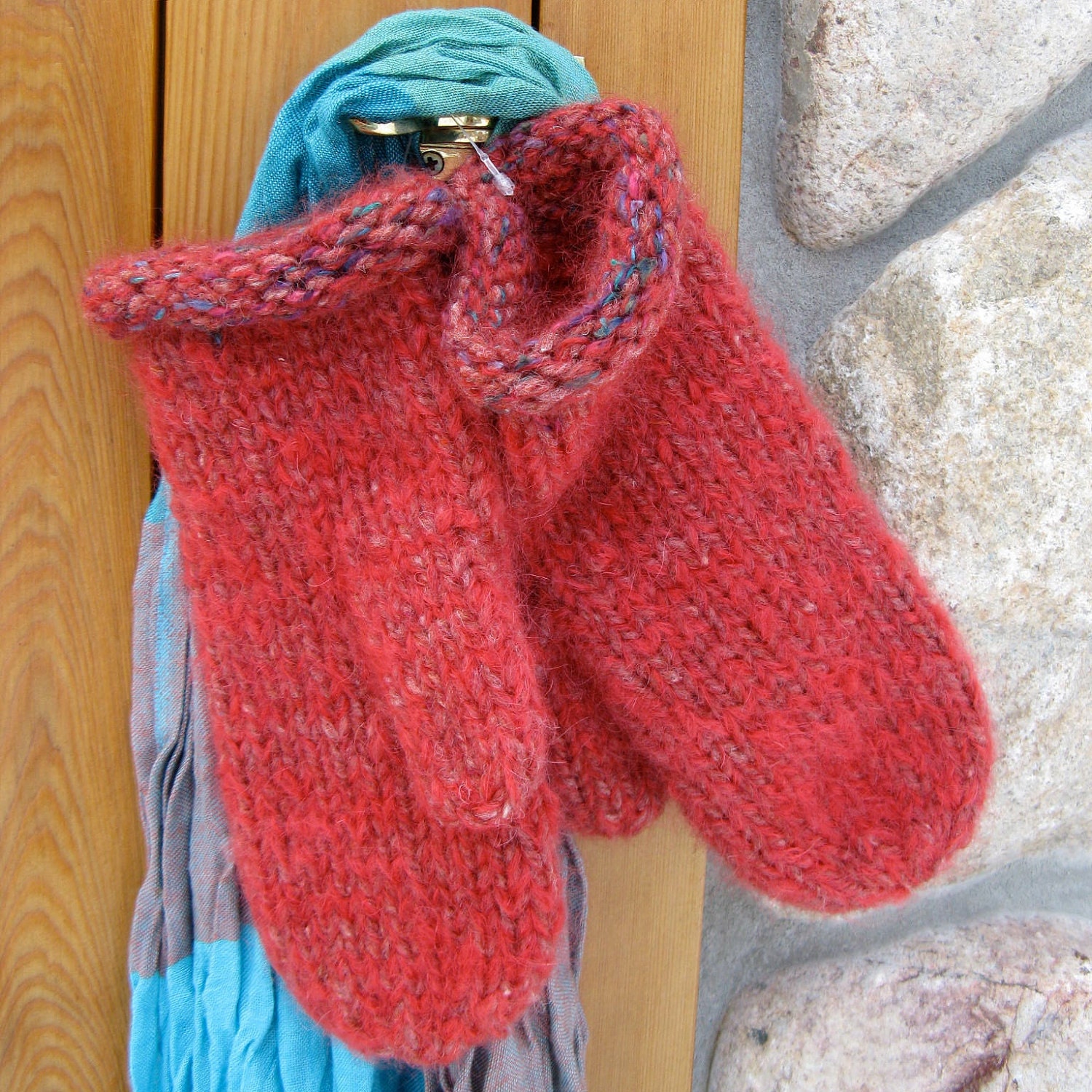 Women's Hand Knit Mohair Mittens Southwest by annieswoolens
