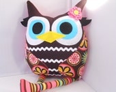 Handmade stuffed toy owl pillow owl plush with crochet flower by bellamina