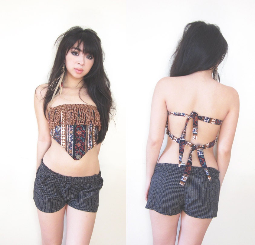 Handmade Tribal Fringe Hippie Boho Scarf Triangle Tube Top XS S
