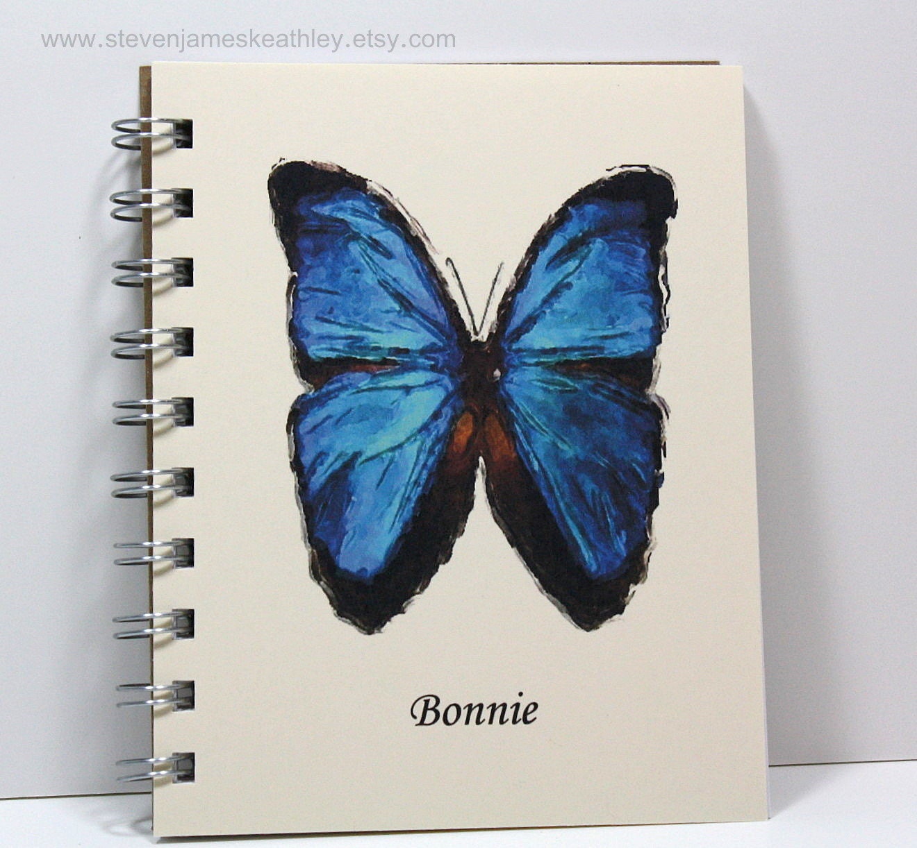 Blue Butterfly Spiral Notebook Journal Diary - Personalized With Your Name - Ivory