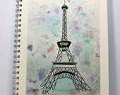 Extra Large Journal Notebook Diary Sketch Book - Eiffel Tower Watercolor - Original Art