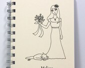 Journal Wedding Planner Memory Book Diary Notebook - Bride With Sleeping Cat - Personalized With Your Name - Ivory