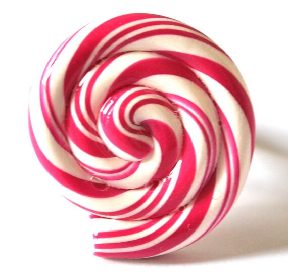 Magenta and White Swirl Candy Cane Ring by TheSprinkleFactory