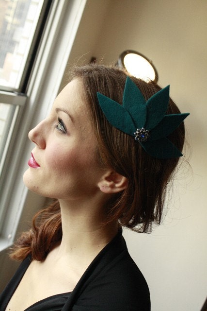 Beautiful Peacock Blue Velour Hair Comb