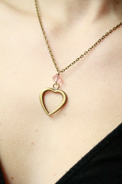 Brass Valentine Heart Necklace with Swarovski Briolette