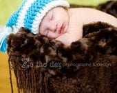 Baby Photo Prop Teal And White Jester Hat With Tassels You Pick The Size Between Newborn To 12 Months