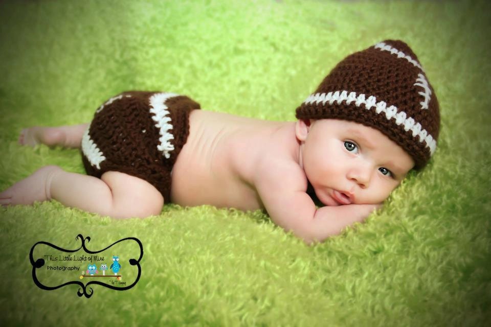Football hat and diaper cover photo prop sizes between newborn to 12 months you pick the colors