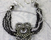 Vintage Rhinestone Flower Bracelet w/ 2-Tone Chains