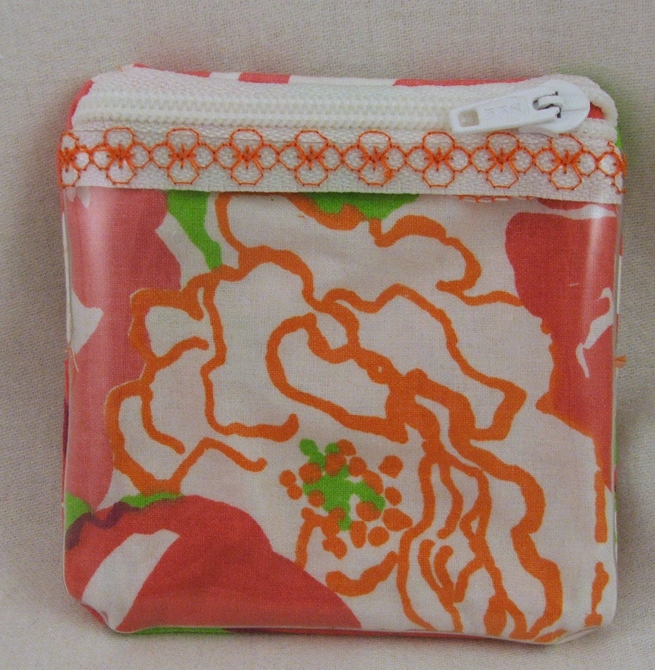 Small Cosmetic or Coin Pouch with clear zippered pocket