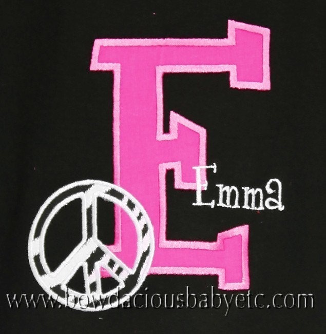 Personalized Initial Shirt, Birthday Shirt, Peace, Monogrammed, Girls or Boys, Custom Fabric and Font