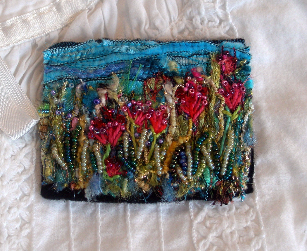 Fiber Brooch- Monet's Garden Fiber and Bead Brooch II