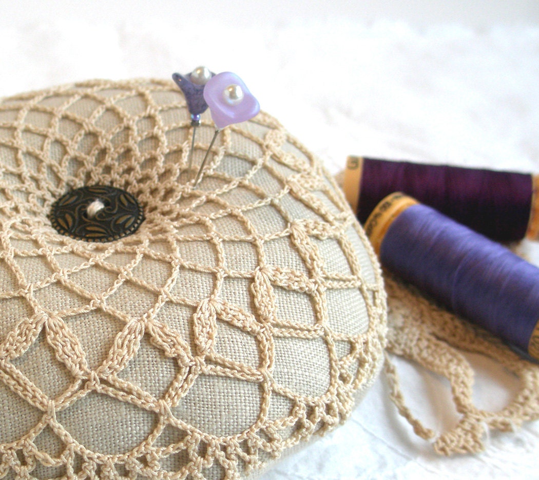 Vintage Doily and Linen Pincushion