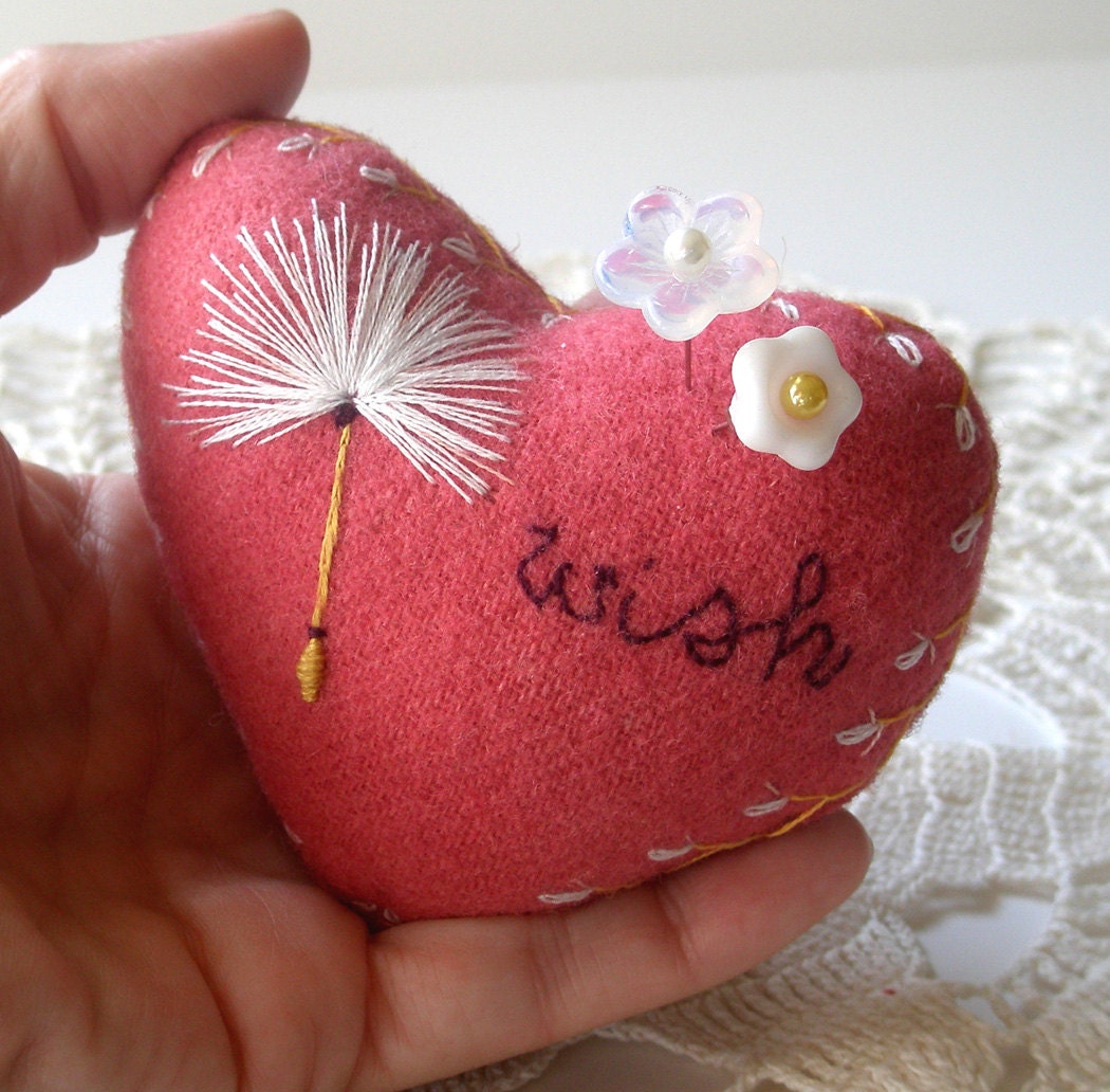 Make A Wish Wool Heart Pincushion