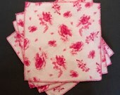 Small Flankie - Hot Pink Roses on Pale Pink Flannel Handkerchiefs - Set of 4