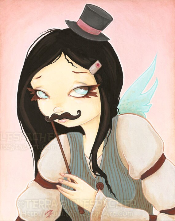 Fairy girl with MUSTACHE 8 by 10 print - Mustache-