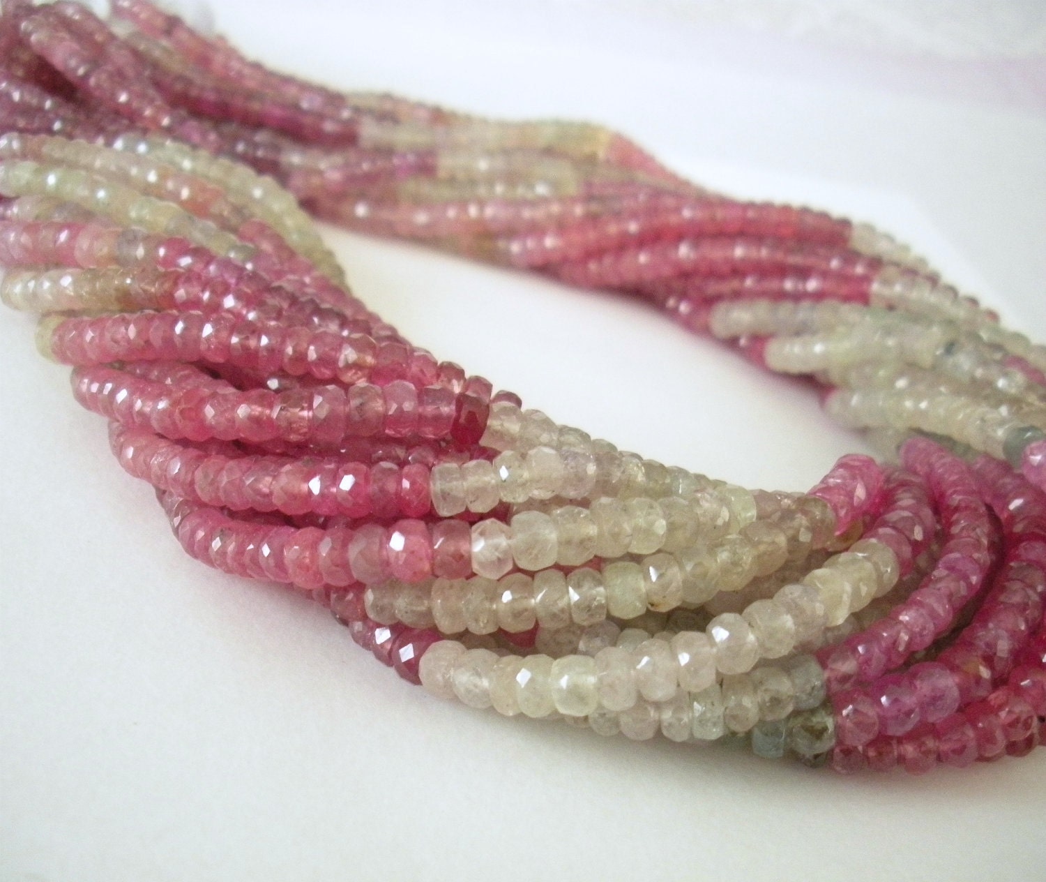 Umba Sapphire Pink and White Faceted Rondelles HALF Strand 4-4.5mm