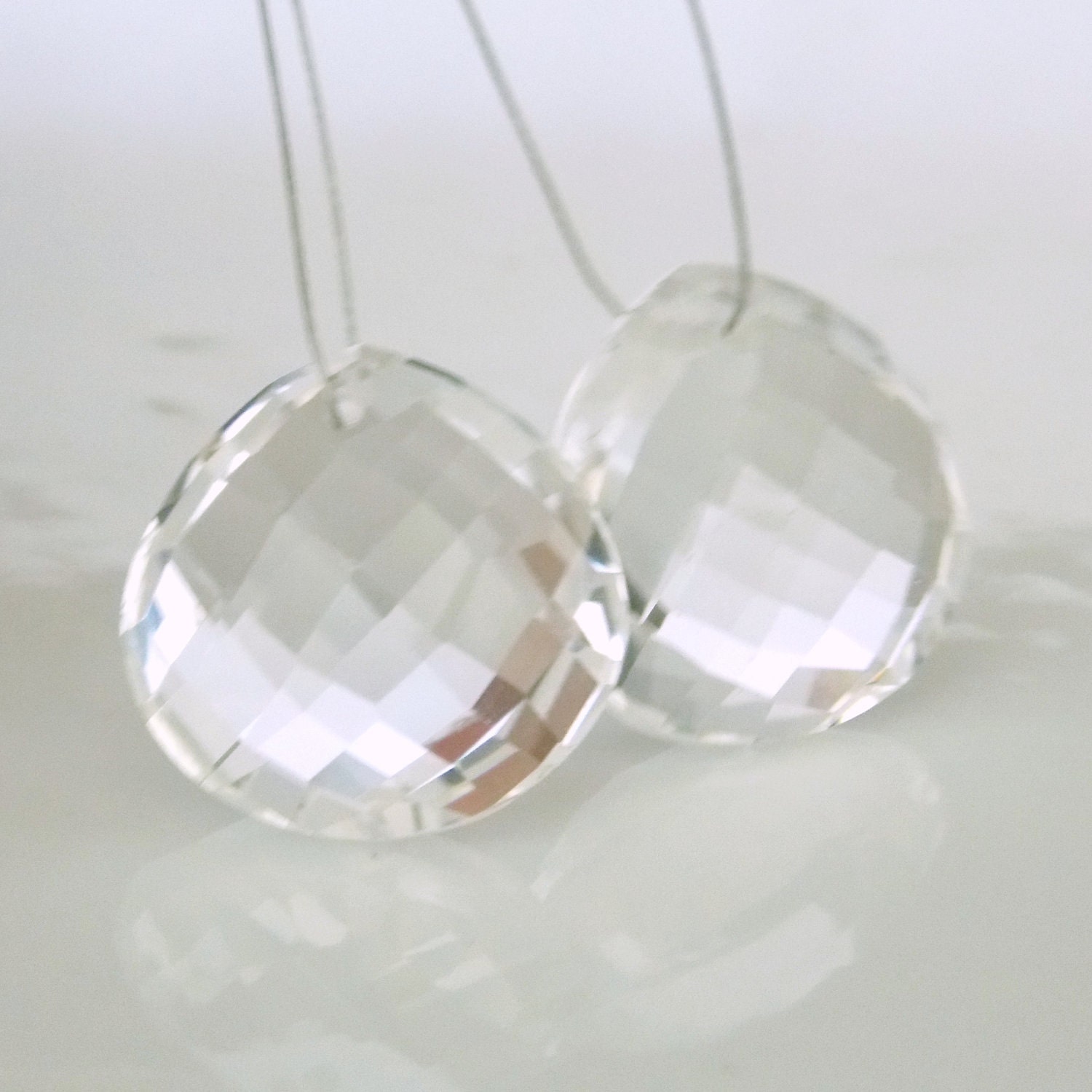 Crystal Quartz Heart Focal Briolettes Matching PAIR