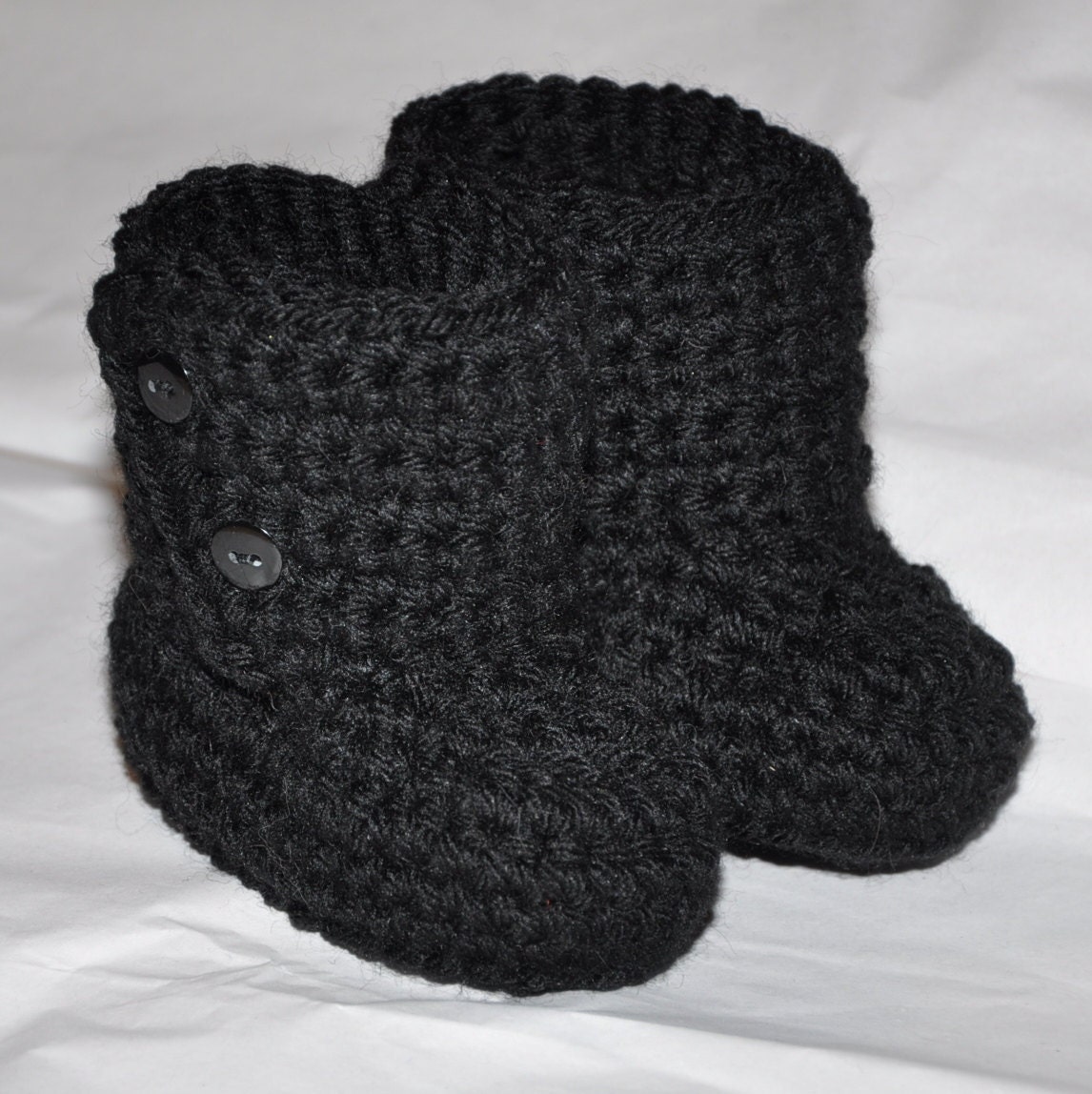 Baby Bootie, Black Boot with Button Top  size 12 to 18