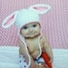 Cotton Baby Bunny Rabbit earflap Hat in size 0 to 6 month or 6 to 12 months