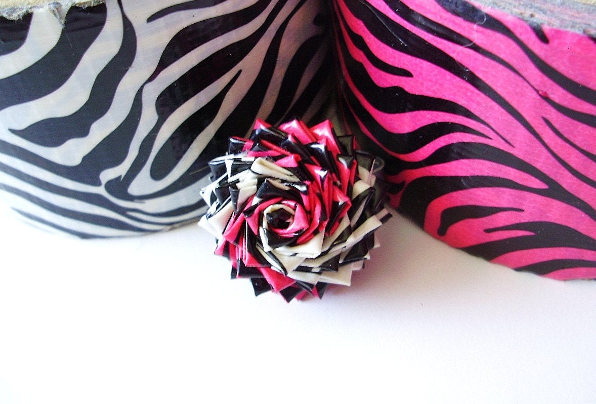 Pink and White Zebra Print Duct Tape Flower Ring