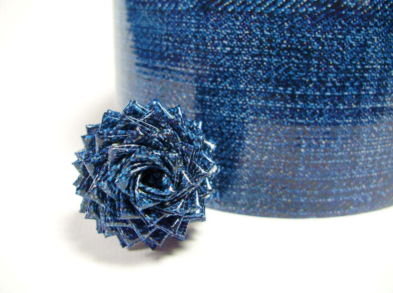 Denim Duct Tape Rose Ring - Duck Tape Flower Ring in Navy Blue