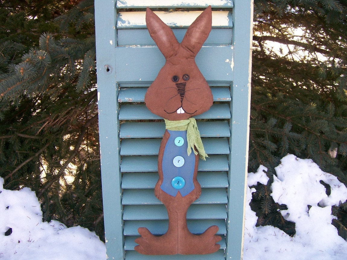 Primitive Folk Art Spring or Easter Bunny Rabbit Door Doll Hanger - May also be propped up.