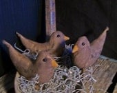 Primitive Folk Art Sparrow Birds in Old Coal Shovel Nest with Grungy Tag.