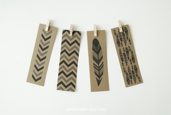 Bookmarks Set - Kraft Series - Feather & Arrow. Nature illustration bookmark. Rustic. Botanical. Book lovers gift. Stocking stuffers.