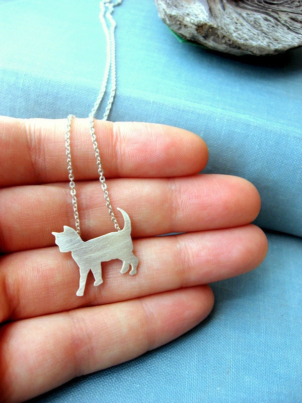 Sterling silver cat necklace, Animal pet jewelry