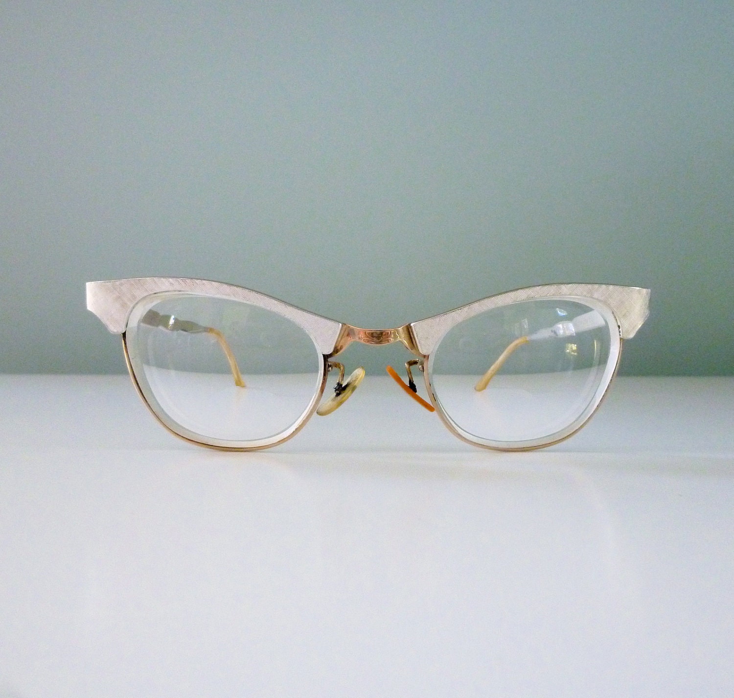 1950s Silver Cateye Glasses 60s Frames Metallic Aluminum Artcraft