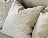 Decorative Pillow - 18x18 White Embroidered Natural Linen Pillow Cover/Cushion Cover