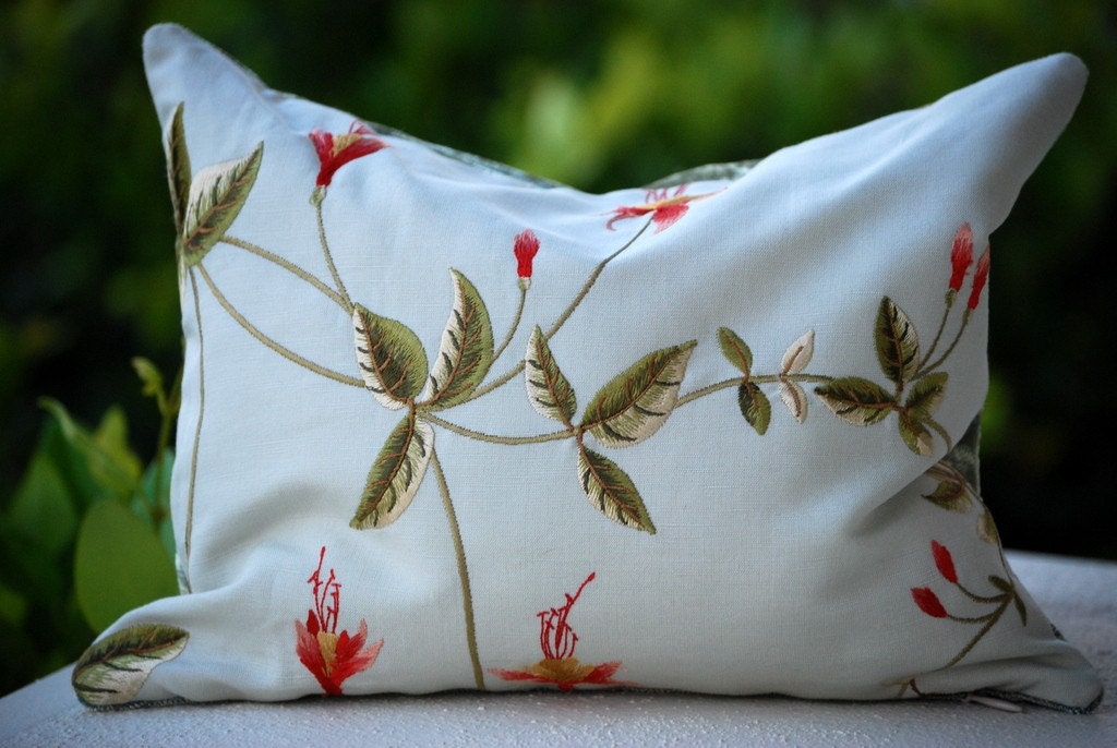 Embroidered Linen and Velvet Buckwheat Boudoir, Spa, Dream, or Lumbar Pillow