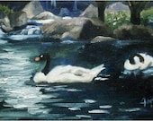Hawaiian Swans Oil Painting - 7x5in Original