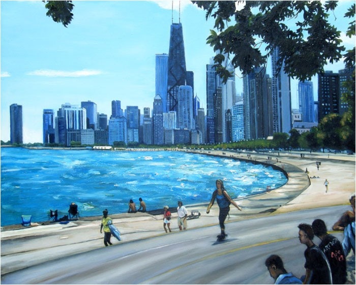 Chicago Skyline - 30x24in Original Oil Painting - ArtdeJoie