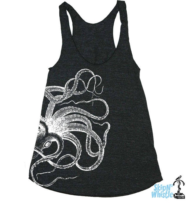 racerback tank top american apparel Womens OCTOPUS ---  Tri-Blend S M L (8 Color Options) grey t6p
