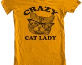 CRAZY CAT lady t shirt -- american apparel  S M L XL  ( 6 colors )