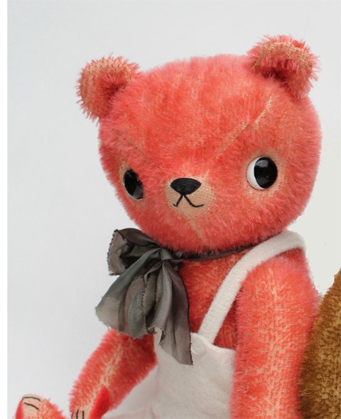 RESERVED hand dyed coral mohair bear