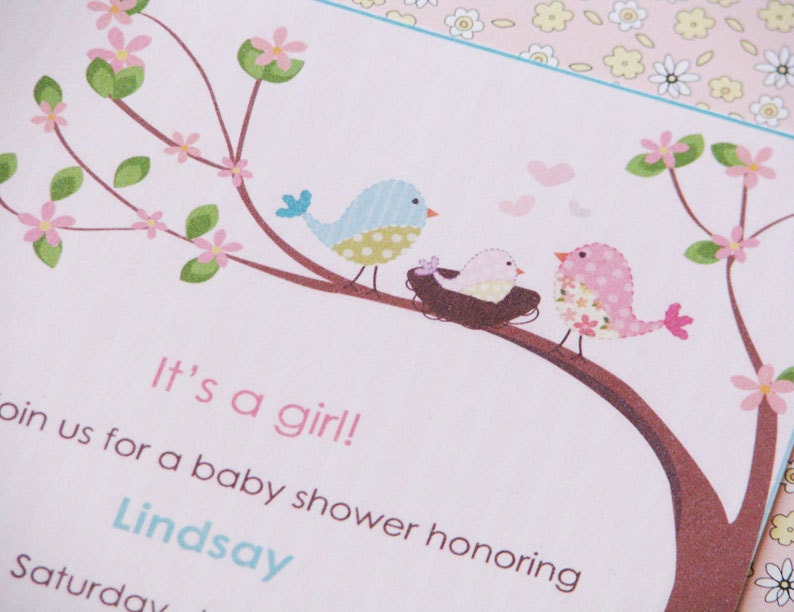 Penelope Birdy Parents Baby Shower Invites--- Pink and Blue Il_170x135