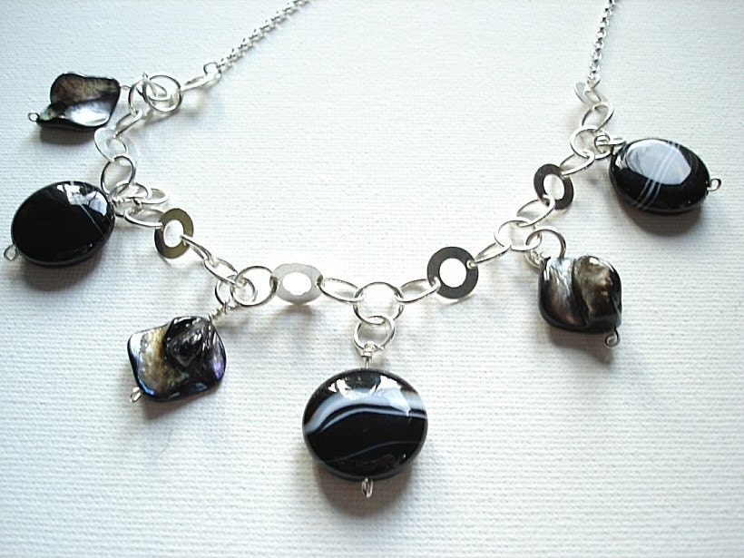 Black Necklace Stone on Sterling Silver Chain with Agate Victorian Gothic Style Etsy UK
