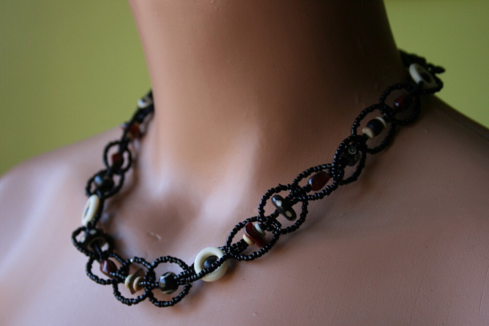 Assemblage Necklace Black Tribal Rope Necklace