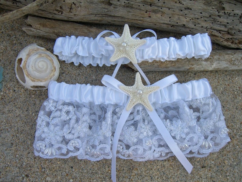 Beach Wedding Starfish Bridal Garter with Matching Toss Garter-BRIDAL WHITE-Starfish Weddings, Beach Weddings,Weddings, Garter Sets, Bridal