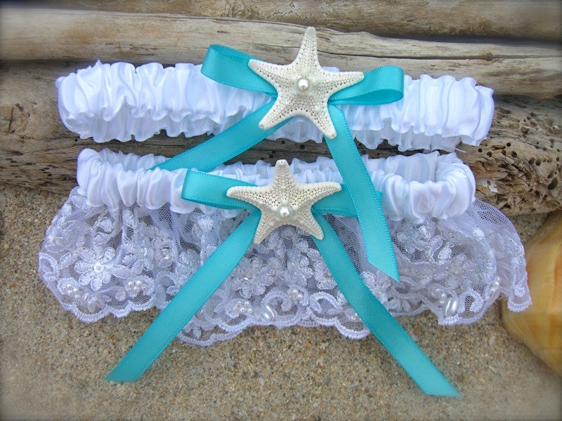 Beach Wedding Starfish Garter Set-SOMETHING TIFFANY BLUE-Beach Coastal Weddings, Destination Weddings, Mermaids, Aqua Turquoise Blue