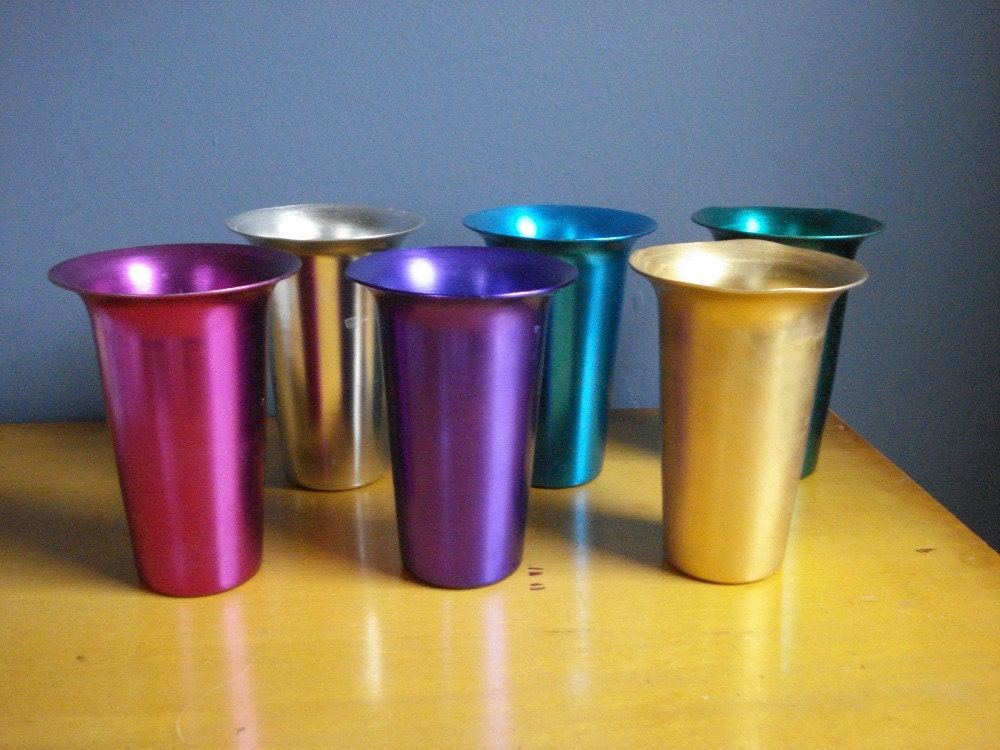 Atomic Rainbow - Vintage Aluminum Tumblers - Set of SIX (6) Drinking Glasses