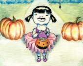 Trick or Treat Ballerina Halloween Cards - Set of 5 Illustrated Blank Halloween Greeting Cards