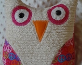 Big Giant Hoot Owl -  Pink Feeling Groovy Peace Out Fabric by Riley Blake Designs, Minky and Chenille Fabrics