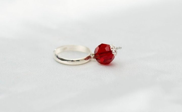 Valentine's day jewelry - SHOP CLOSING SALE-  - Red Crystal Ring -Sterling Silver- Holliday Gift