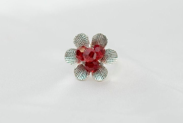 Valentine's day jewelry - SHOP CLOSING SALE- Sterling Silver Ring ...Only one made ...Handmade... Red Crystals...  gift for her
