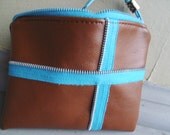 Eco Friendly Coin Purse in Aqua and Brown